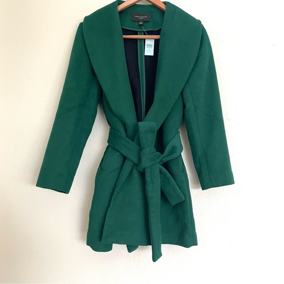 NEW Ann Taylor Shawl Collar Belted Wrap Coat in Fresh Evergreen SP - Picture 10 of 15